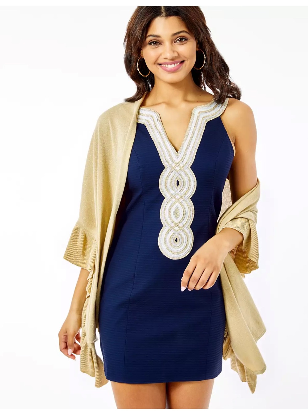 Lilly Pulitzer Navy Mini Dress  Metallic Trim Sz 8